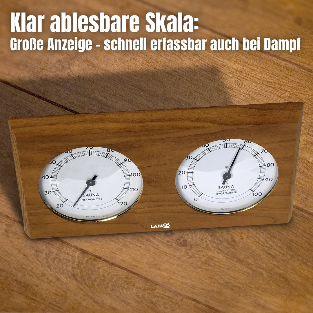 LaJa26 Sauna Thermo-Hygrometer - FSC Thermo-Espenholz - Misst Temperatur & Luftfeuchtigkeit - Bimeta