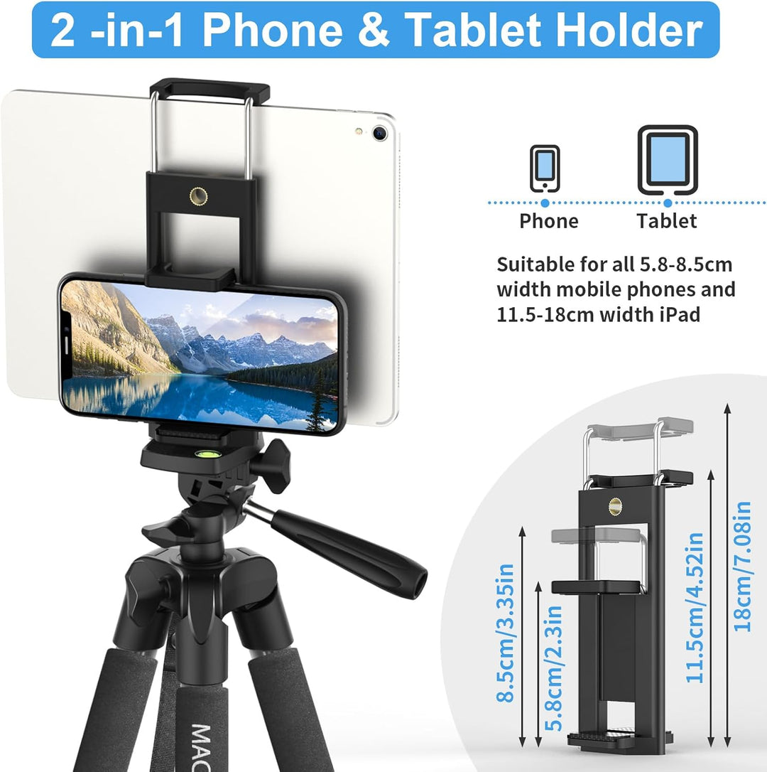Handy Stativ, Upgrade 165cm / 65" Kamera Stativ für Smartphone iPad, 360° Drehung Tragbar Tripod mit