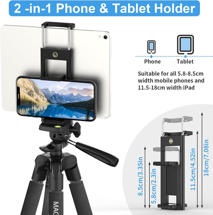 Handy Stativ, Upgrade 165cm / 65" Kamera Stativ für Smartphone iPad, 360° Drehung Tragbar Tripod mit