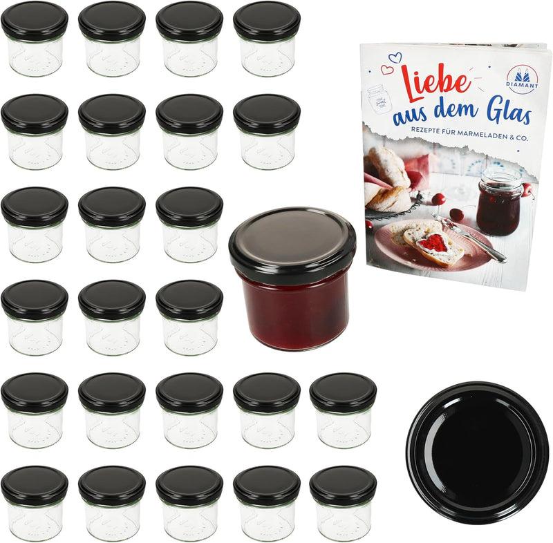 MamboCat 25er Set Sturzglas 125 ml Marmeladenglas Einmachglas Einweckglas To 66 schwarzer Deckel inc