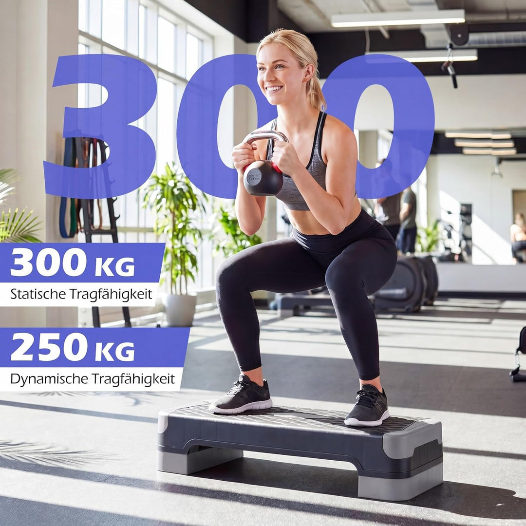 COSTWAY Aerobic Stepper 4 fach höhenverstellbar, 300 kg belastbar | Steppbrett mit Widerstandsbänder