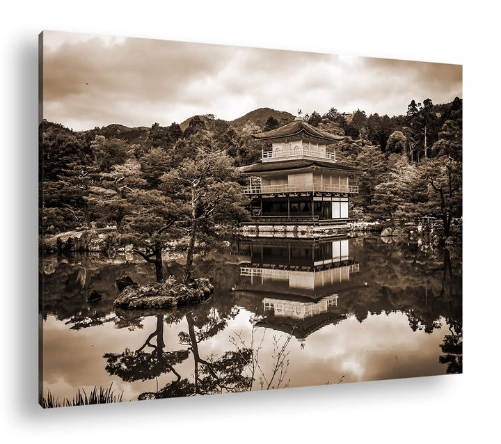 deyoli Tempel- und Gartenanlage Japans Effekt: Sepia, Format: 80x60 als Leinwandbild, Motiv fertig g