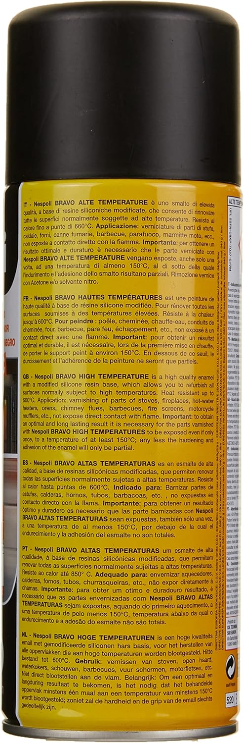 NESPOLI 400 ml Sprühdose für hohe Temperaturen, Schwarz Speziell für hohe Temperaturen 400 ml (1er P