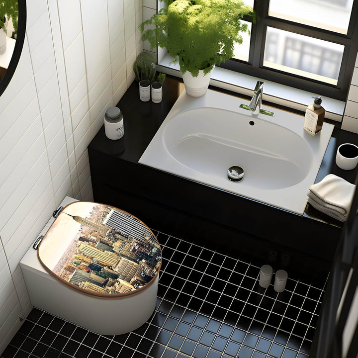 banjado® Design WC Sitz Bambus Absenkautomatik mit Motiv New York City/Toilettendeckel mit Absenkaut