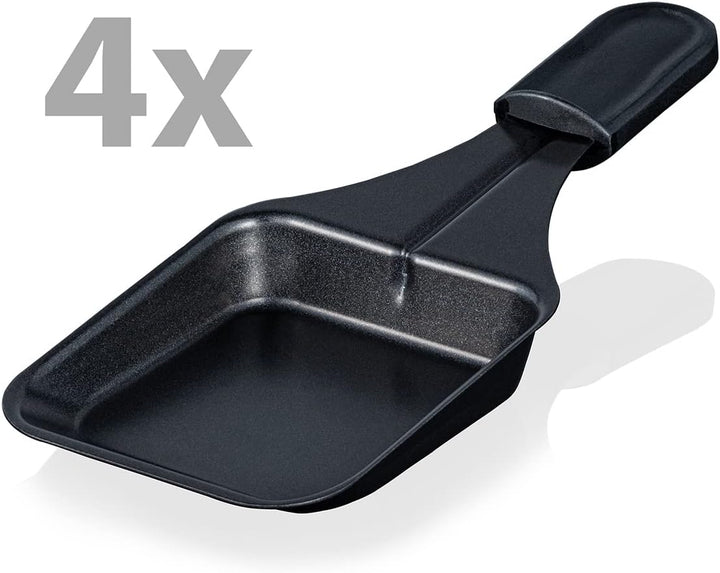 Cloer 6454 Raclettegrill mit Aluminium-Druckguss Platte, 750 W, 4 antihaftbeschichtete Raclettepfänn