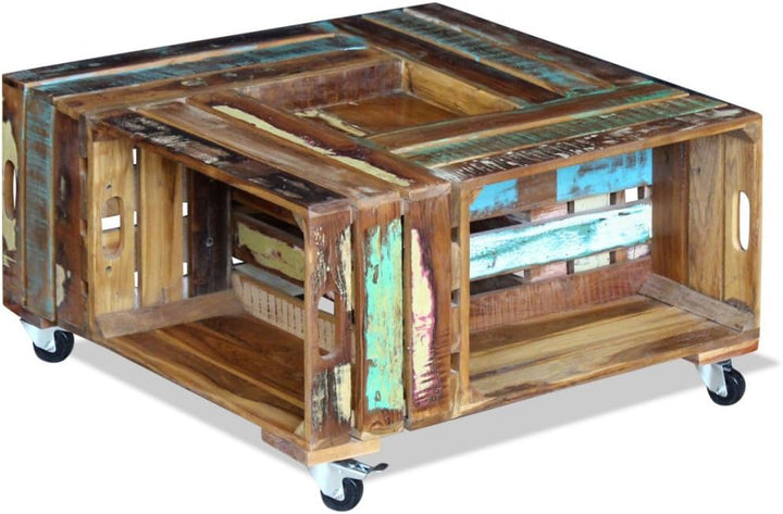 Festnight Retro Couchtisch Kaffeetisch Sofatisch aus Recyceltes Massivholz 70 x 70 x 35 cm als Wohnz