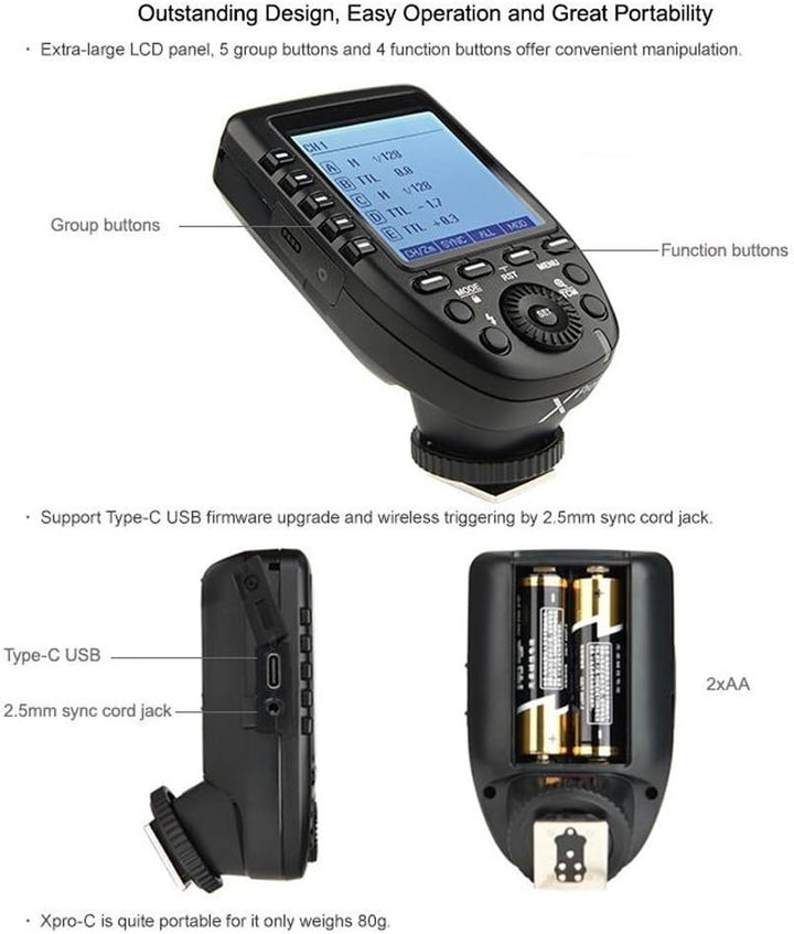Godox Xpro-C Kamerablitz Abzug für Canon Wireless Remote 2,4 GHz 1/8000s HSS TTL-Konvertierung – Man