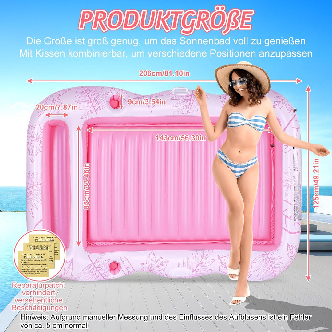 Charmofun Aufblasbarer Luftmatratze Pool, Inflatable Tanning Pool mit Tassenhalter, Pool Lounge aufb