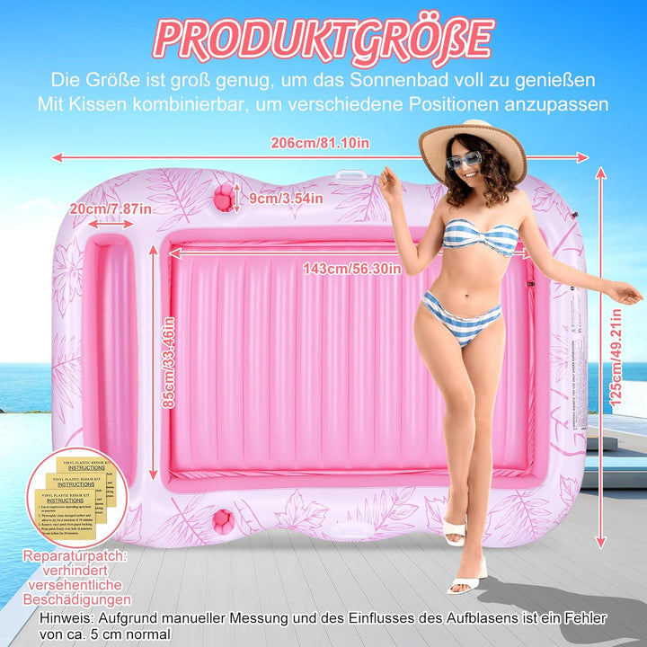 Charmofun Aufblasbarer Luftmatratze Pool, Inflatable Tanning Pool mit Tassenhalter, Pool Lounge aufb