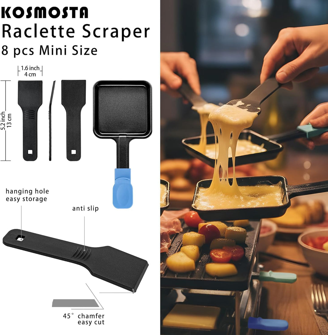 Raclette Käsepfannen Ersatz-Set, 8er-Pack quadratische Antihaft-Pfannen mit farbcodierten und extra