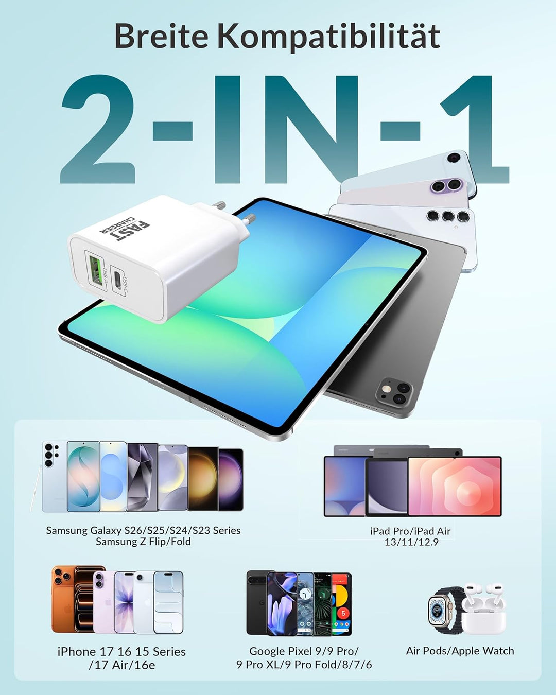 45W 2Port Schnellladegerät mit USB C Ladekabel für Samsung Galaxy S25 S24 S23 S22 Ultra 5G A56 A55 A