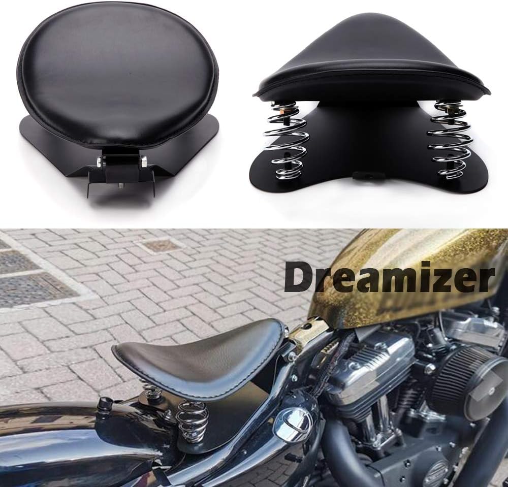 DREAMIZER Schwarzer Motorrad Bobber Sitz, Motorrad Solo Sitz Mit Grundplatte der Federhalterung für
