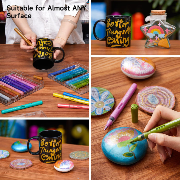 Shuttle Art 24 Metallic Acrylstifte für Steine wasserfest, Steine bemalen Stifte Set mit automatisch