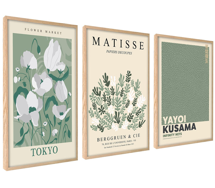 ag.art deco Moderne Poster Set | 3 Stück A3 30x40cm MIT RAHMEN HOLZ | Stilvolle Matisse Pastell Flow
