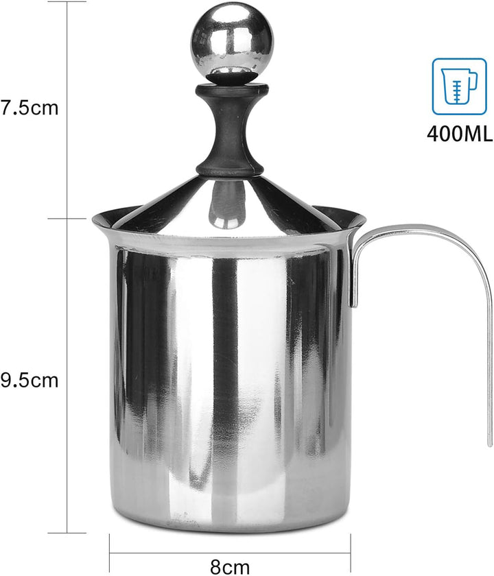 400ML Manuelle Milchaufschäumer Edelstahl Milchaufschäumer Doppel mesh Schaumbecher Schaumstoff Sahn