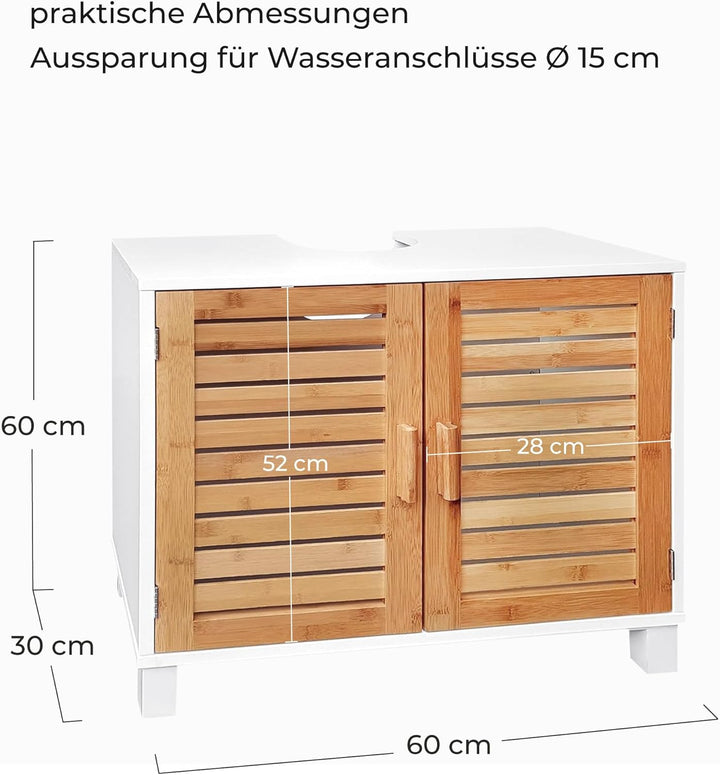 osoltus Bad Waschbecken Unterschrank Kopenhagen Bambus Holz Weiss - Unterschrank für Badezimmer - 60