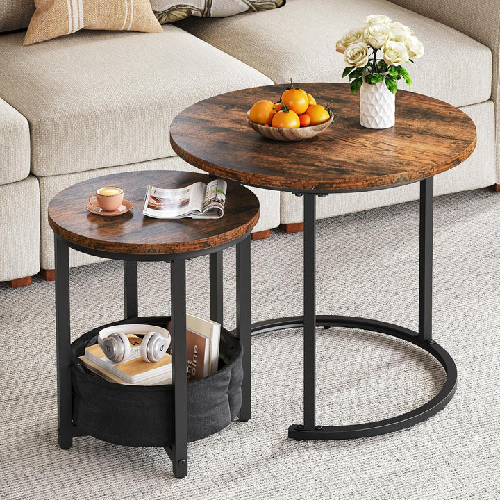 YITAHOME Couchtisch 2er Set Rund, Wohnzimmertisch Modern mit Stofftasche zur Stauraum, Beistelltisch