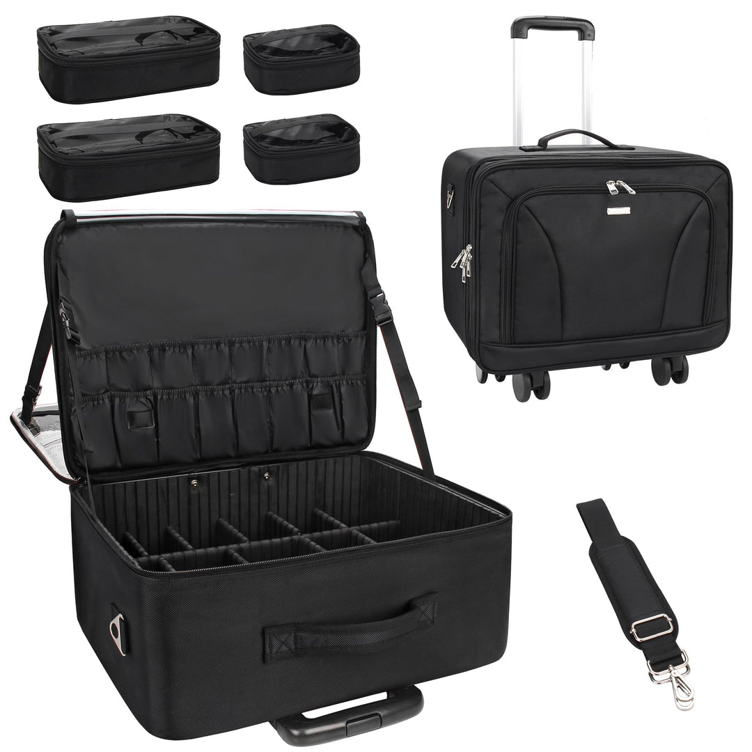 17.7" Extra Grosse Kosmetikkoffer Trolley - Professionelle Schminkkoffer Reise Beauty Case Tragbare