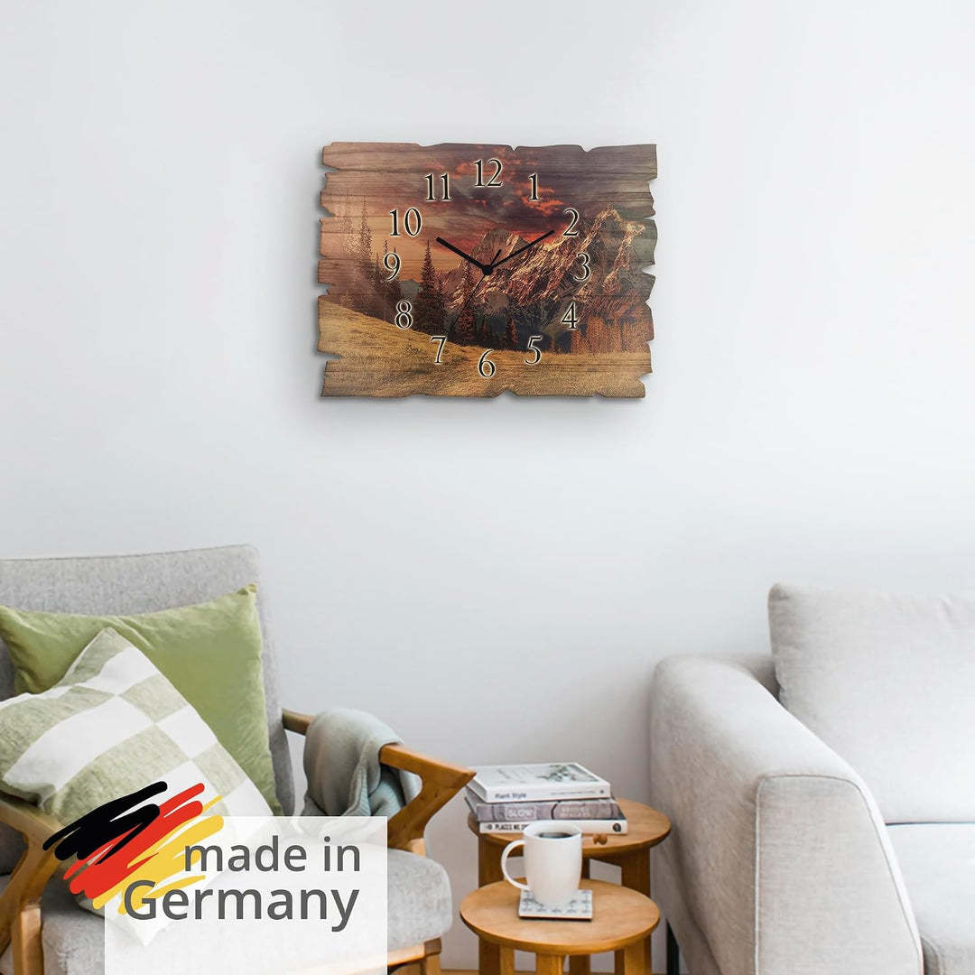 ARTLAND Wanddeko Wanduhr ohne Tickgeräusche aus Holz Quarz Uhr lautlos 40x30 cm Rechteckig Alpen Lan