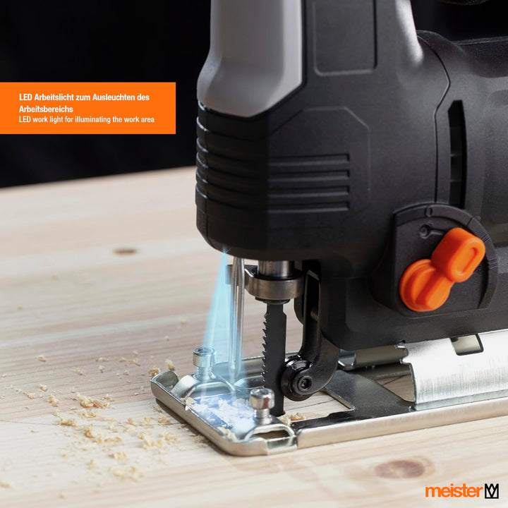 Meister Pendelhub-Stichsäge 650 W – Für Holz, Metall und Kunststoff – Mit Gehrungsschnitt bis 45° un