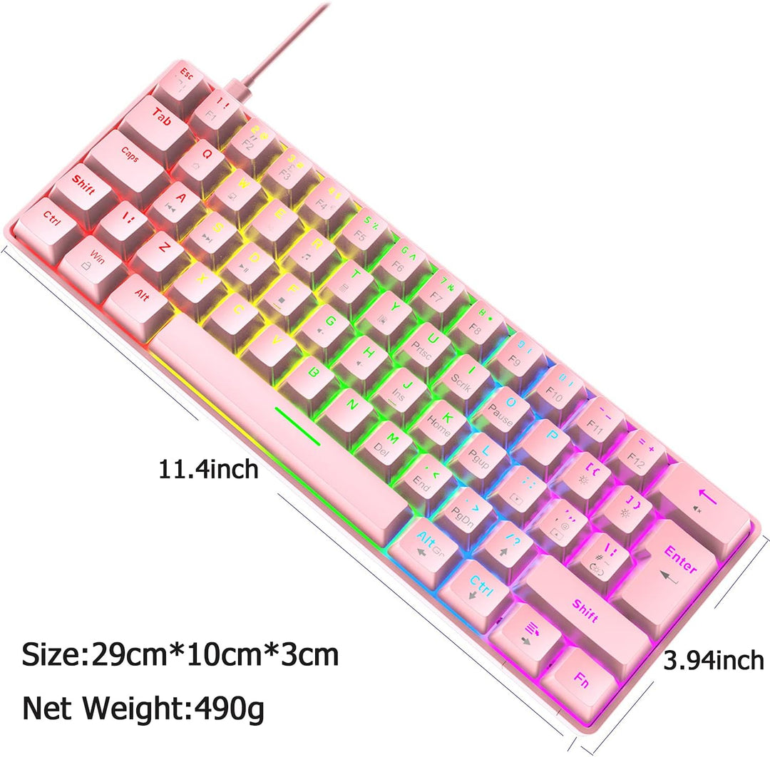 Mini 60% Gaming-Tastatur Kabelgebundene mechanische Keyboard, Kompakte Tragbare 62 Tasten, UK-Layout