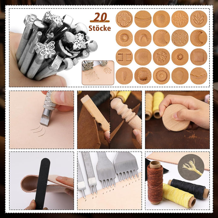 Ekalee 50 Stücke Leder Werkzeuge und Zubehör Set, Leder DIY Set, Leder Werkzeug Set mit Aufbewahrung