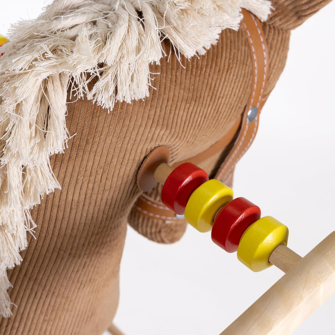 Schaukelpferd Holz mit weichem Cord