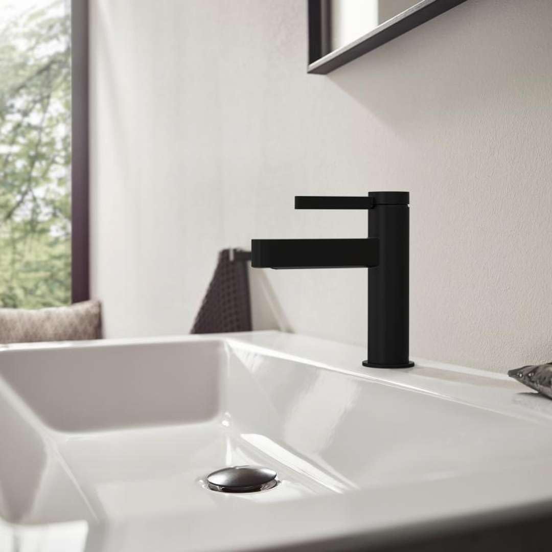 hansgrohe Waschtischarmatur Finoris, Wasserhahn Bad mit Auslauf Höhe 100 mm, mit Push-Open Ablaufgar