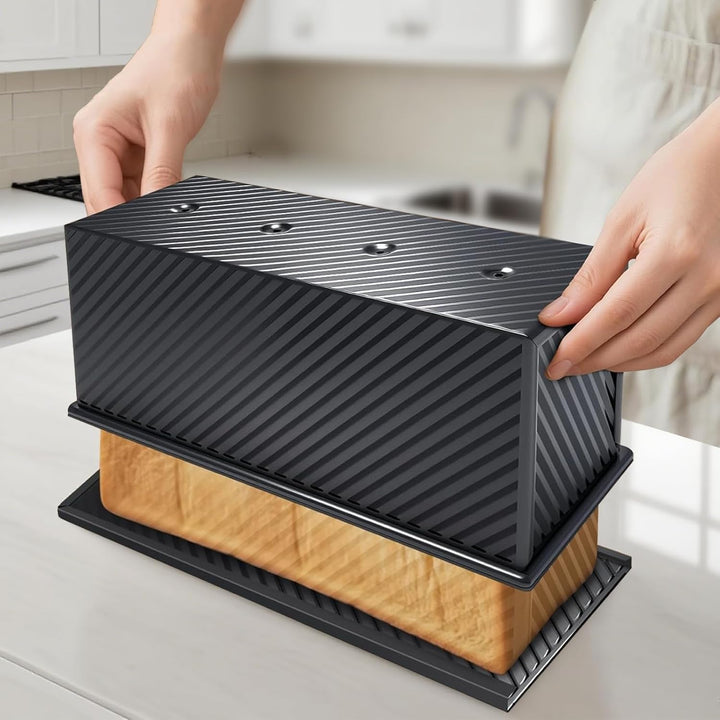 Toastbrot Backform 1000g, Antihaft Pullman Kastenform mit Deckel, Rechteckige Brotbackform aus Carbo