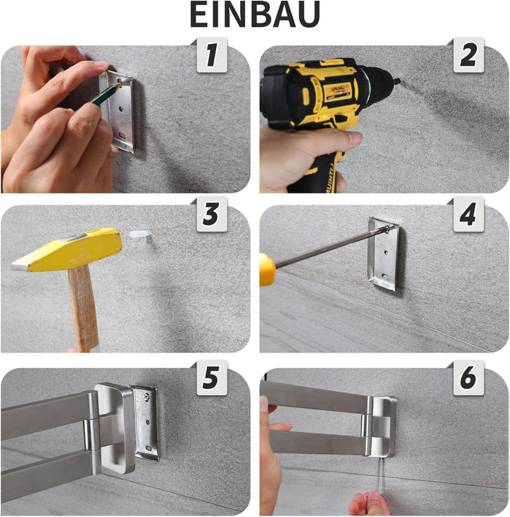 ZUNTO Wandmontage Doppelt Handtuchhalter 180° Schwenkbar 2-armig Handtuchstange 304 Edelstahl Gebürs
