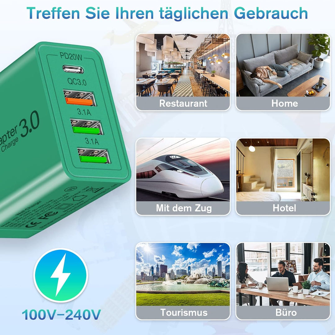 2 Stück 35W USB C Ladegerät [4-Port Upgrade], Acezeek Schnellladegerät USB Stecker mit Wandladegerät