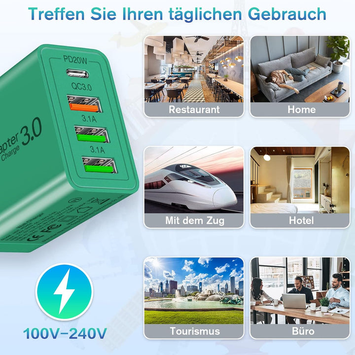 2 Stück 35W USB C Ladegerät [4-Port Upgrade], Acezeek Schnellladegerät USB Stecker mit Wandladegerät