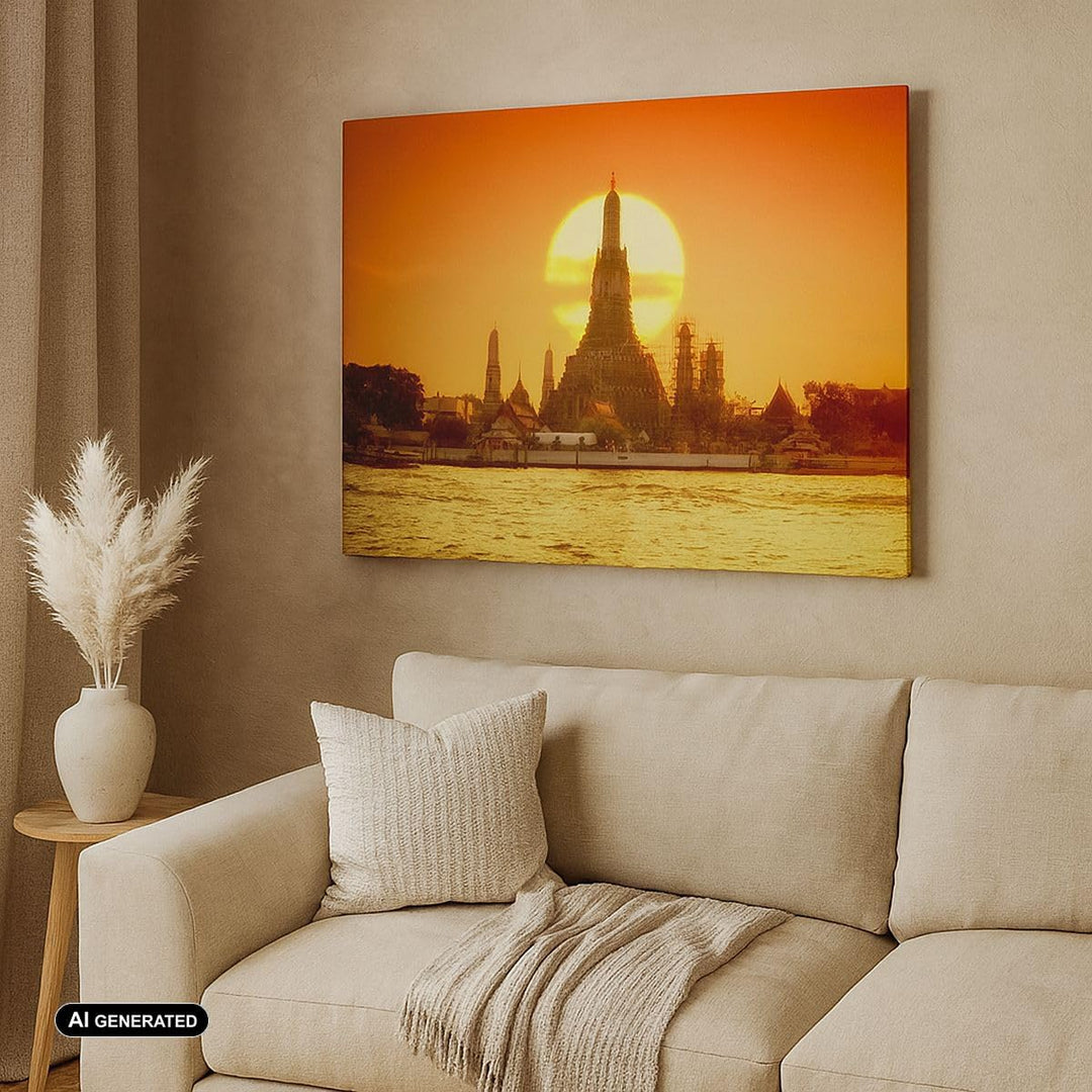 ARTTOR Bilder auf Leinwand Tempel Asien Leinwandbild mit Rahmen 70x50cm Wandbilder Dekoration Wohnzi