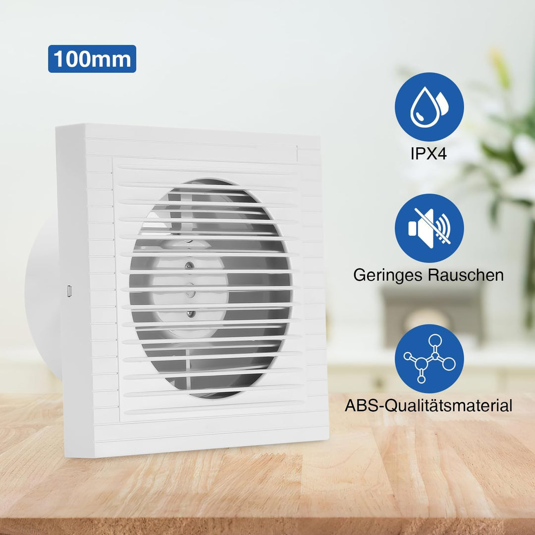 100mm Leiser Badlüfter, 130m³/h 12W, Plug-and-Play Badventilator, 100mm