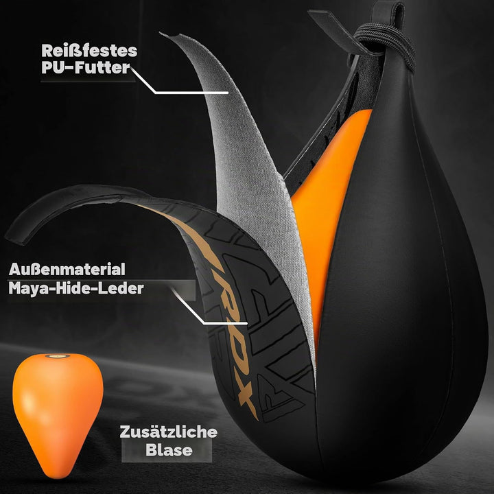 RDX Boxbirne Maya Hide Leder Set, Speedball Hängend Mit Halterung, Punchingball Boxing Speed Bag, Ge