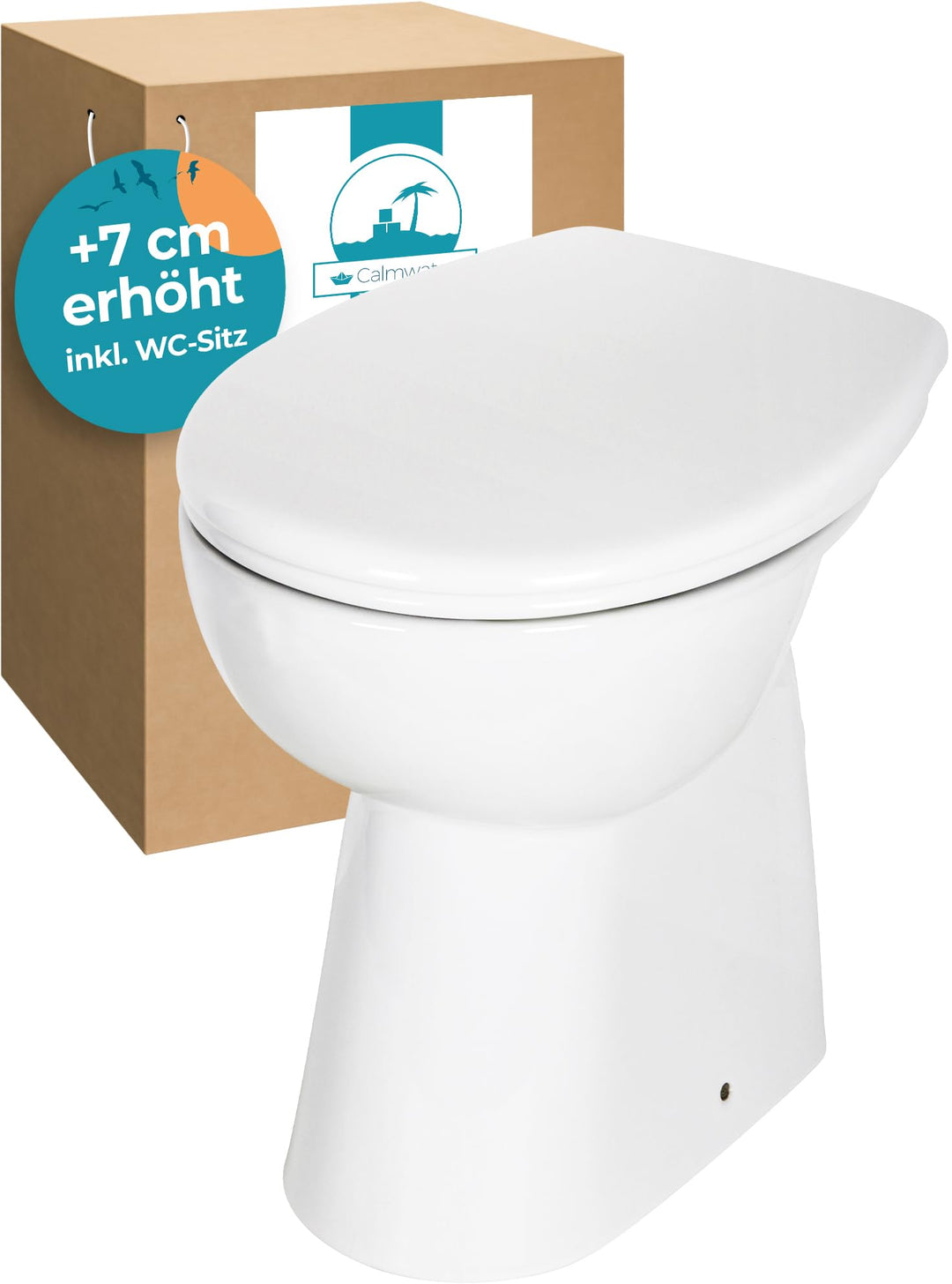 Calmwaters® Spülrandloses Stand-WC Komplettset Elements Wellness mit Toilettendeckel, erhöhtes + 7 c
