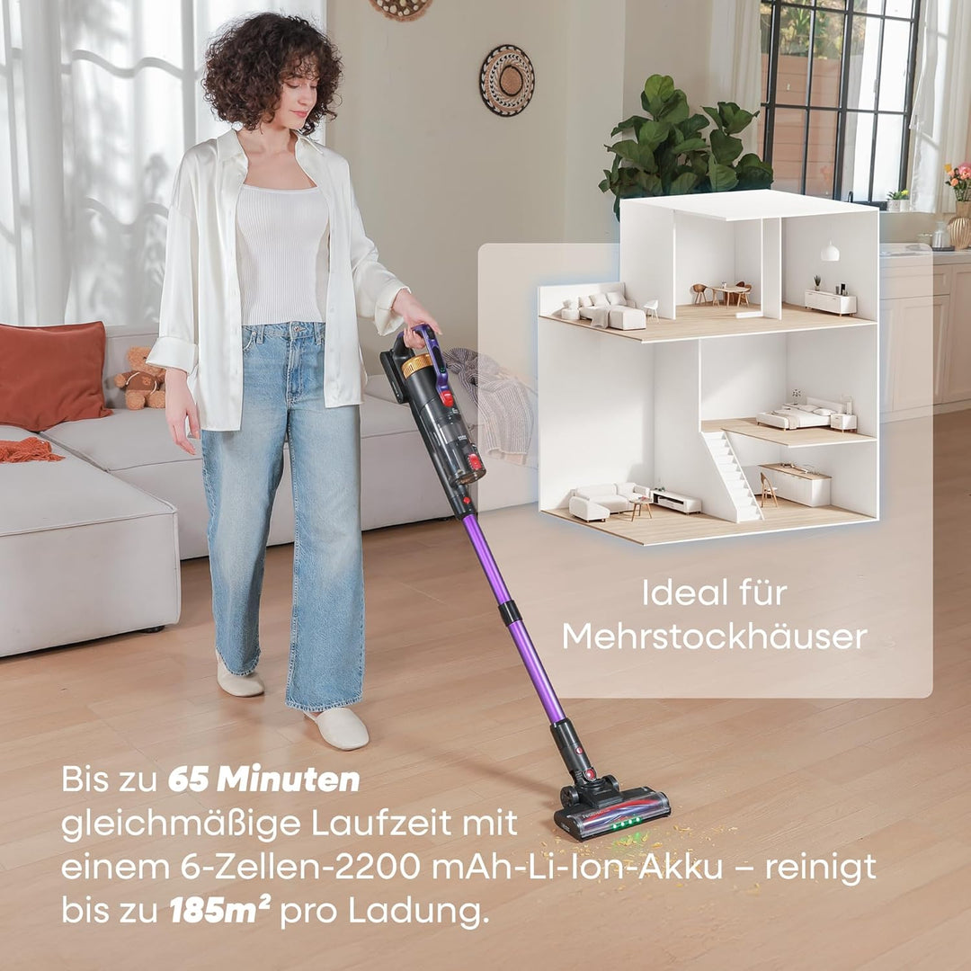 UNINELL HOME Akku Staubsauger 48Kpa/550W/65Min, Staubsauger Kabellos Selbstladender mit LED-Display,