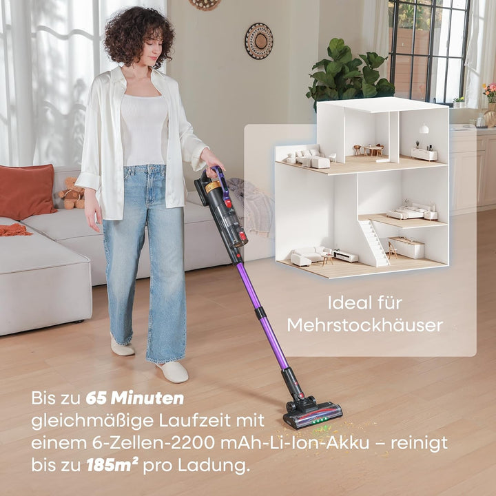 UNINELL HOME Akku Staubsauger 48Kpa/550W/65Min, Staubsauger Kabellos Selbstladender mit LED-Display,