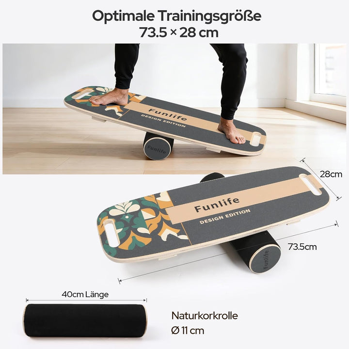 FunLife Balance Board aus Holz – Stabiler Gleichgewichtstrainer für Core Training, Fitness & Balance