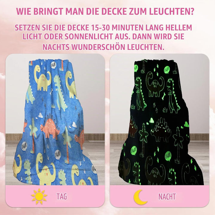 HZVRTN Kuscheldecke Kinder Dinosaurier Decke, Dino kuscheldecke leuchtet im Dunkeln, Dino Decke Gesc