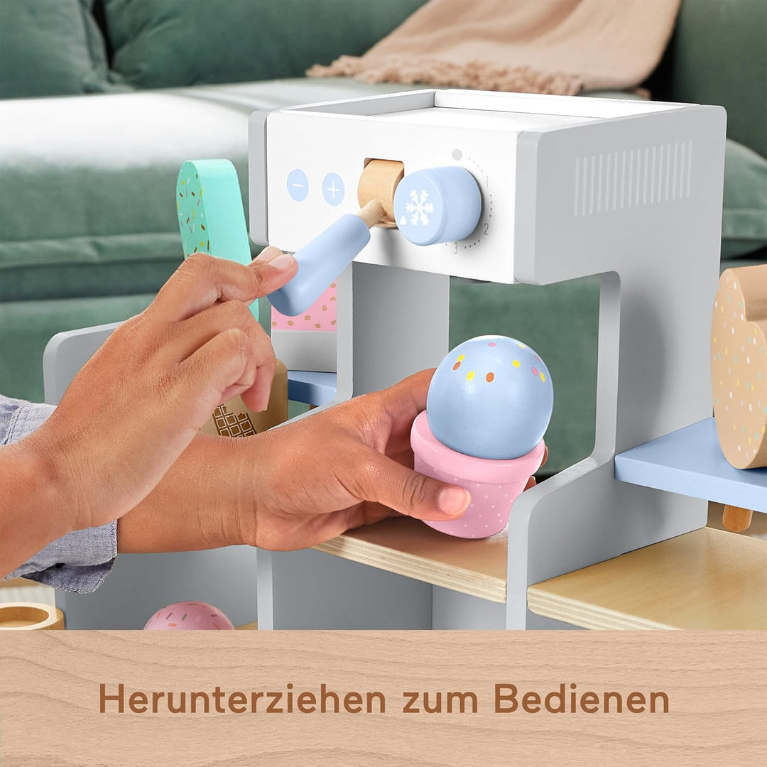 Fisher-Price Eisdielen-Spielset für Kindergartenkinder aus Holz, 18 Holzteile für Rollenspiele ab 3
