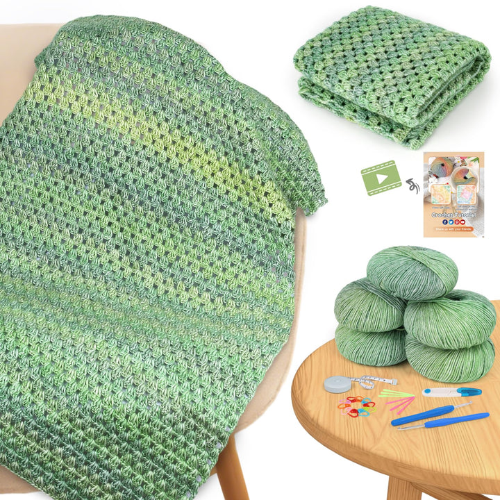 Aeelike Häkelset für Anfänger, Crochet Set Decke Erwachsene, Beginner Häkelsets mit 5 Knäuel Weich G