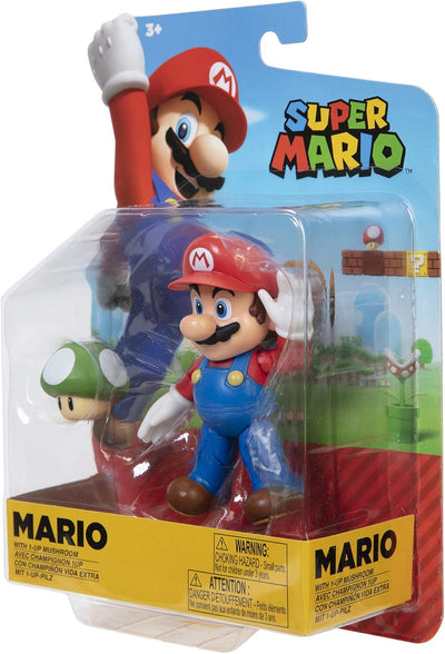 Nintendo JAKKS – 406754 Super Mario – Mario mit 1 up Mushroom – 10cm Spielfigur