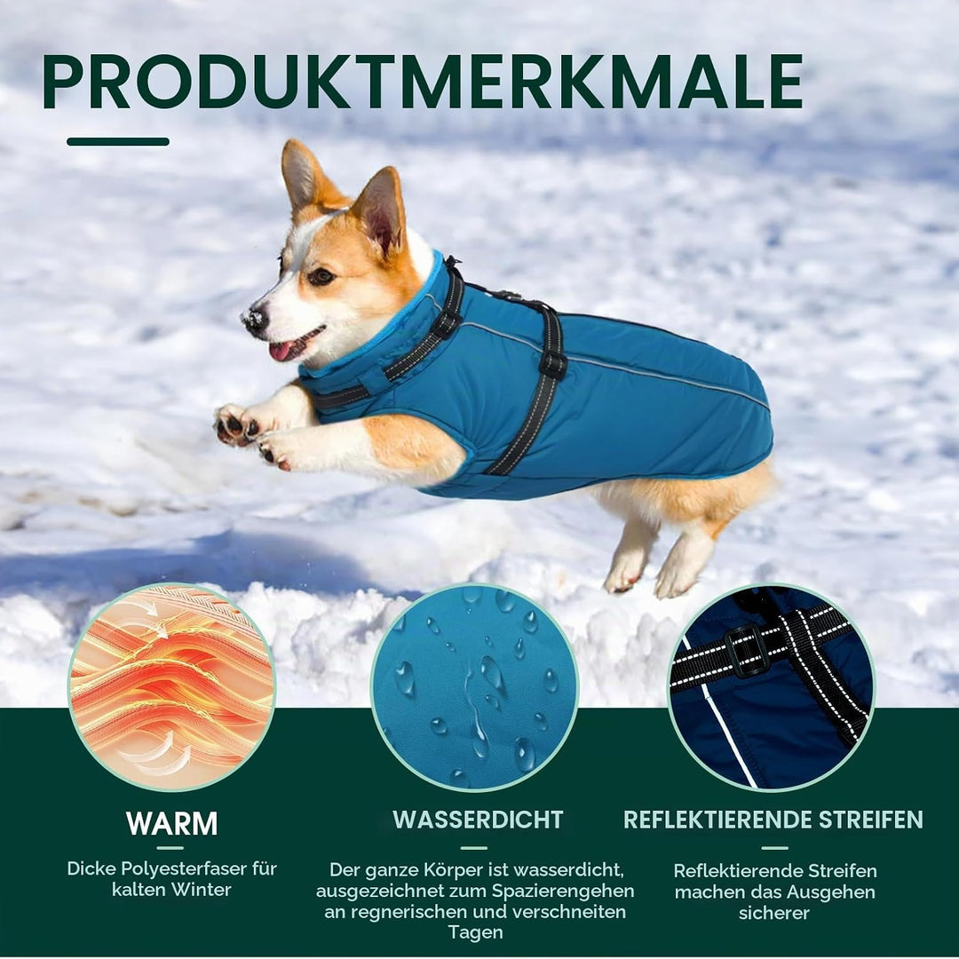 Kuoser Hundemantel für Mittelgrosse Hunde Winter, wasserdichte Hundejacke mit Geschirr, Warmer Winte