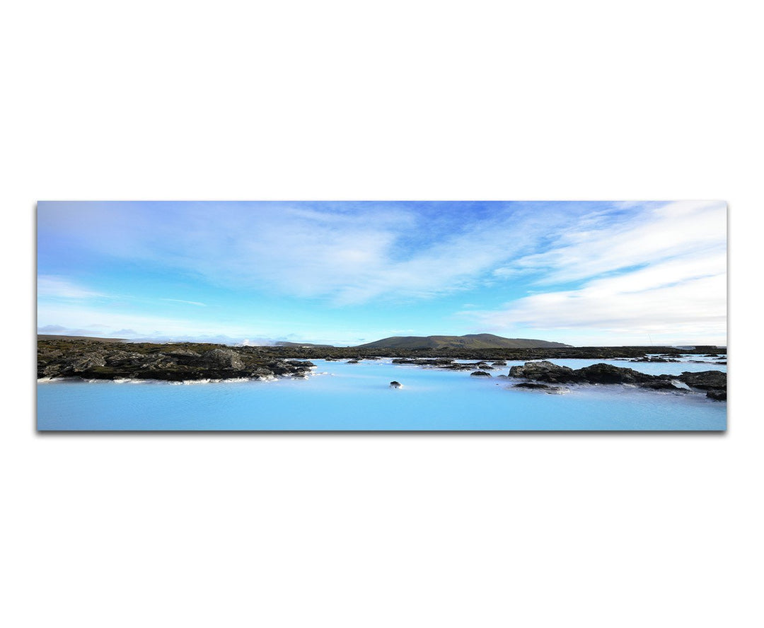Paul Sinus Art Panoramabild auf Leinwand und Keilrahmen 120x40cm Island Landschaft Berge See Wolkenh