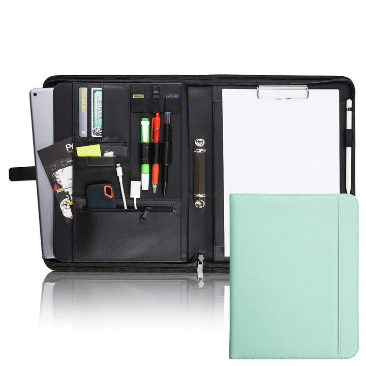 Vebon® Schreibmappe Ringbuch A4"Paris" I Reissverschluss + Klemmbrett I Konferenzmappe + Laptoptasch