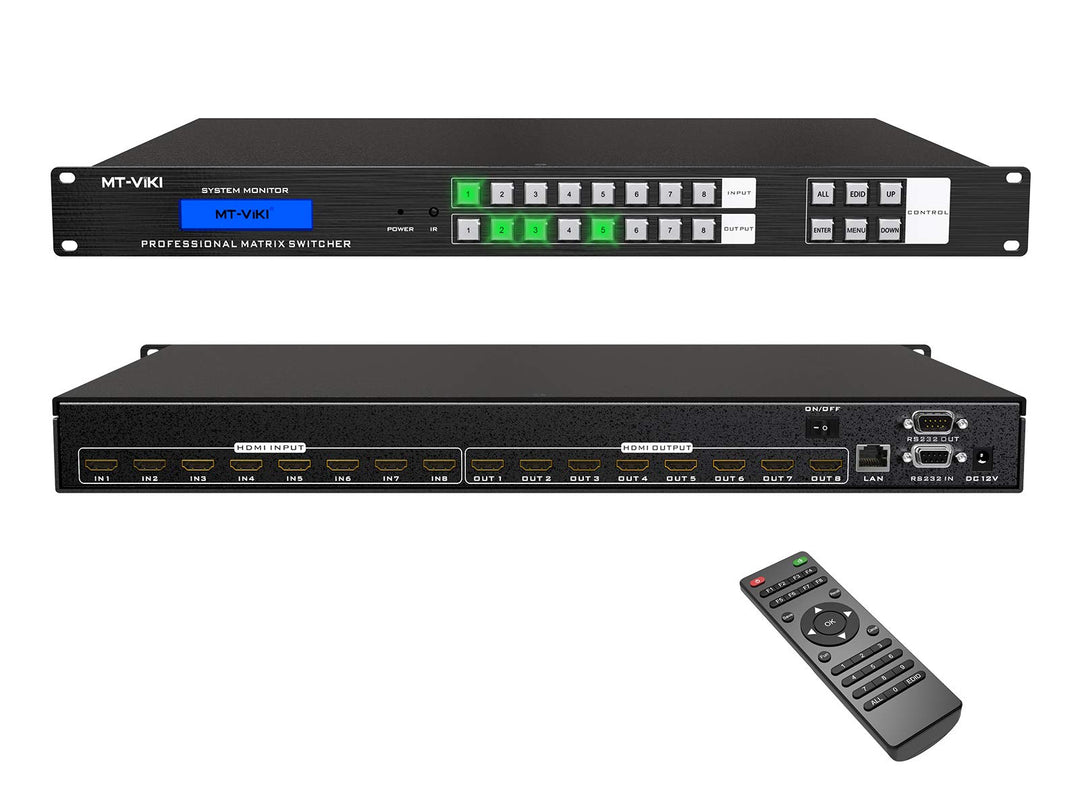 MT-VIKI HDMI Matrix Switch 8 in 8 Out Rackmount Splitter & Switch 8x8 mit IR-Fernbedienung RS-232 LA