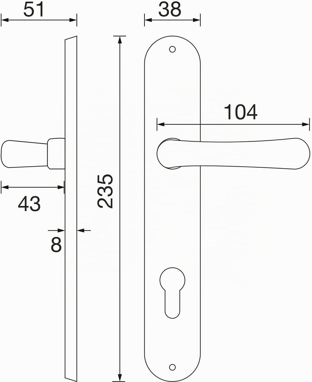 Marchesi 1022.15A.002.M Drückergarnitur ELEGANT 22-auf Langschild Profilzylinder Entfernung 88mm, fü