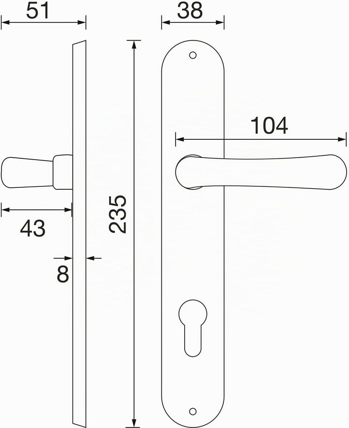 Marchesi 1022.15A.002.M Drückergarnitur ELEGANT 22-auf Langschild Profilzylinder Entfernung 88mm, fü