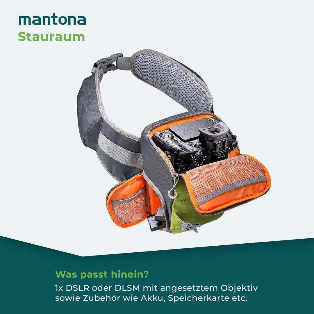 Mantona elementsPro 10 grün - Kameratasche für Outdoor Fotografen mit Hüftgurt, atmungsaktiver Polst